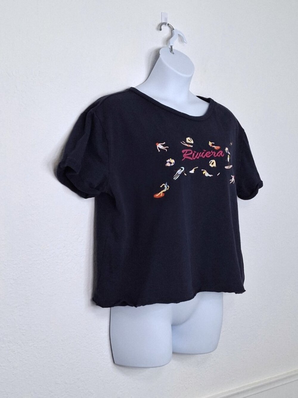 Anthropologie Maeve Riviera Top Sz L Embroidered Crop Boxy Novelty Print Coastal - Picture 5 of 13